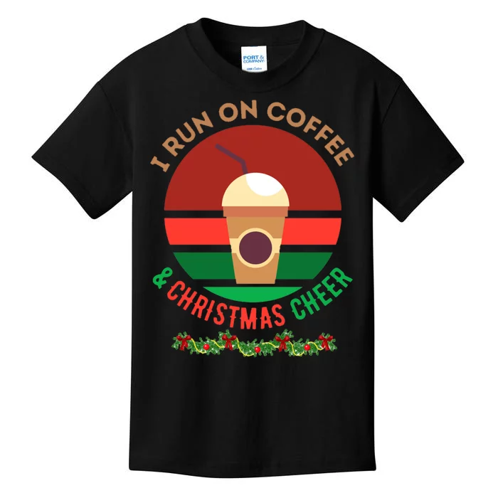 I Run On Coffee And Christmas Cheer Kids T-Shirt