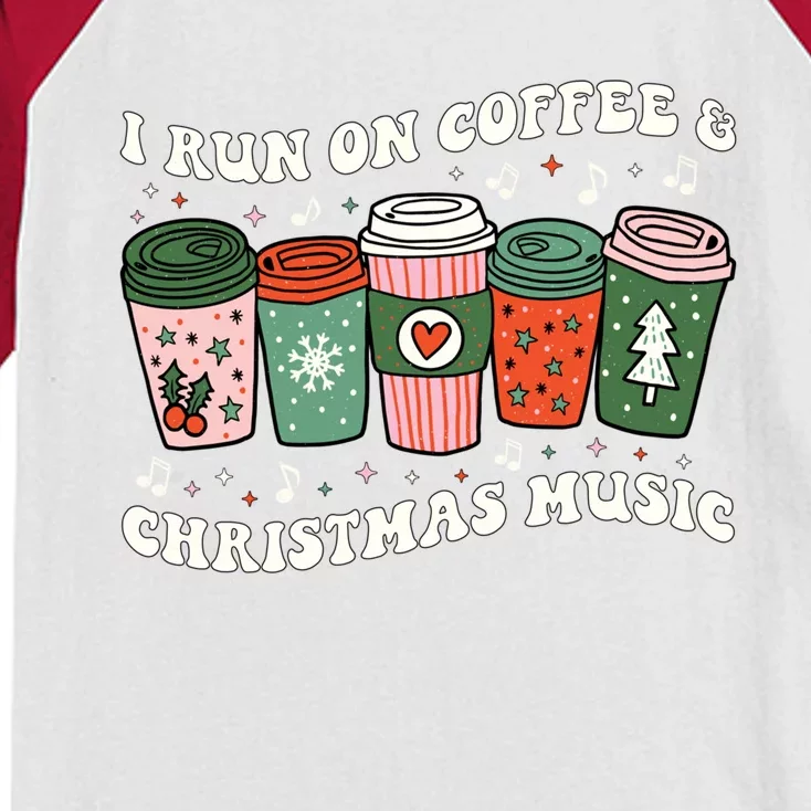 I Run On Coffee And Christmas Music Eggnog Latte Hot Cocoa Gift Kids Colorblock Raglan Jersey