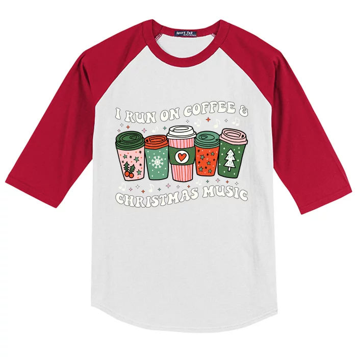 I Run On Coffee And Christmas Music Eggnog Latte Hot Cocoa Gift Kids Colorblock Raglan Jersey