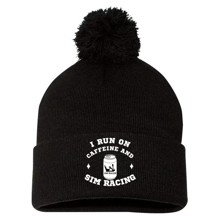 I Run On Caffeine And Sim Racing Car Racing Sim Funny Sim Racer Sim Racing Pom Pom 12in Knit Beanie