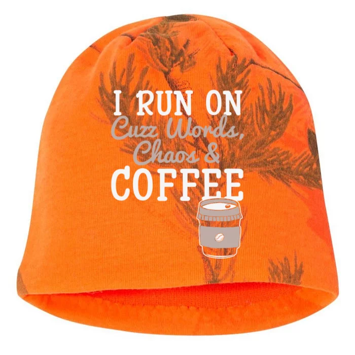 I Run On Cuss Words Chaos Coffee Caffeine Addict Mother Mom Gift Kati - Camo Knit Beanie