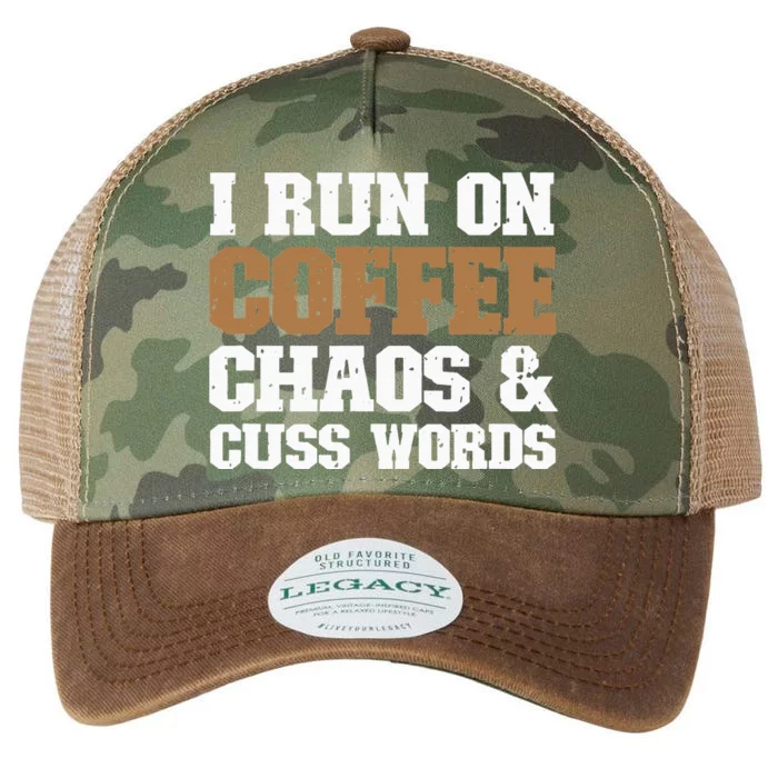 I Run On Coffee Chaos and Cuss Words Coffee Lover Legacy Tie Dye Trucker Hat