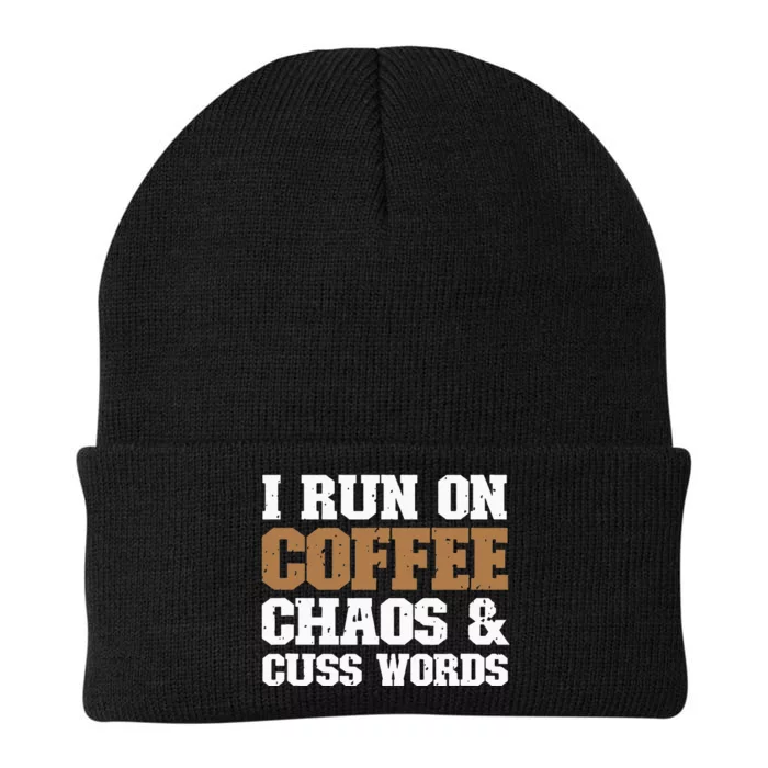 I Run On Coffee Chaos and Cuss Words Coffee Lover Knit Cap Winter Beanie