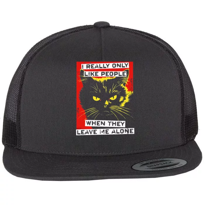 I Really Only Like People When They Leave Me Alone Black Cat Flat Bill Trucker Hat