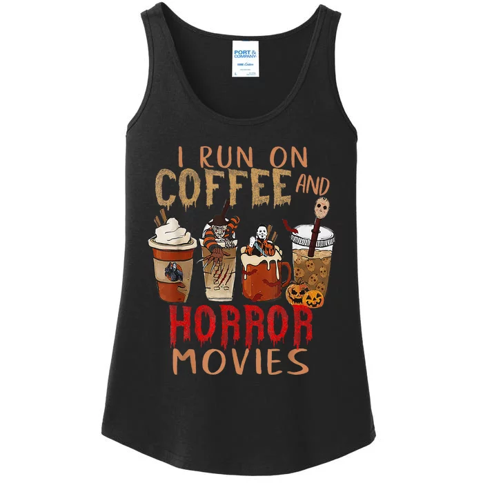 I Run On Coffee And Horror Movies Scary Blood Halloween Ladies Essential Tank