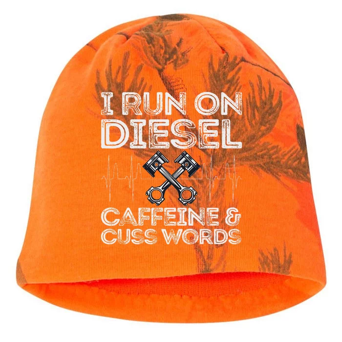 I Run On Diesel Caffeine And Cuss Words Funny Diesel Kati - Camo Knit Beanie