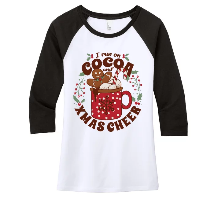 I Run On Cocoa And Xmas Cheer Holiday Christmas Women's Tri-Blend 3/4-Sleeve Raglan Shirt