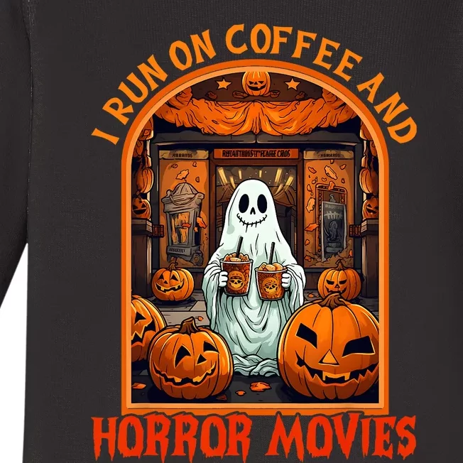 I Run On Coffee And Horror Movies Halloween Ghost Spooky Season Baby Long Sleeve Bodysuit