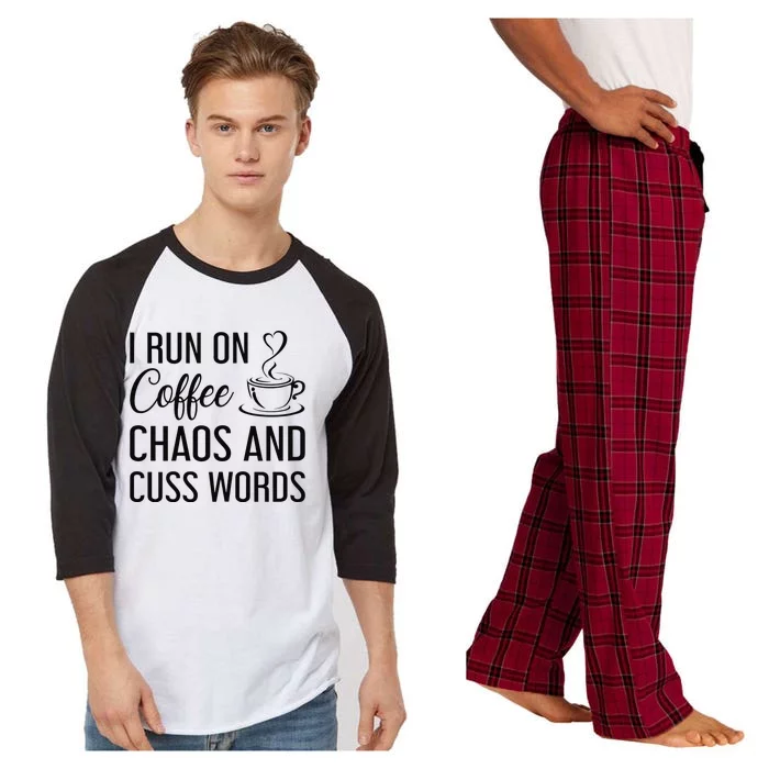 I Run On Coffee Chaos And Cuss Words Funny Sarcastic Coffee Raglan Sleeve Pajama Set