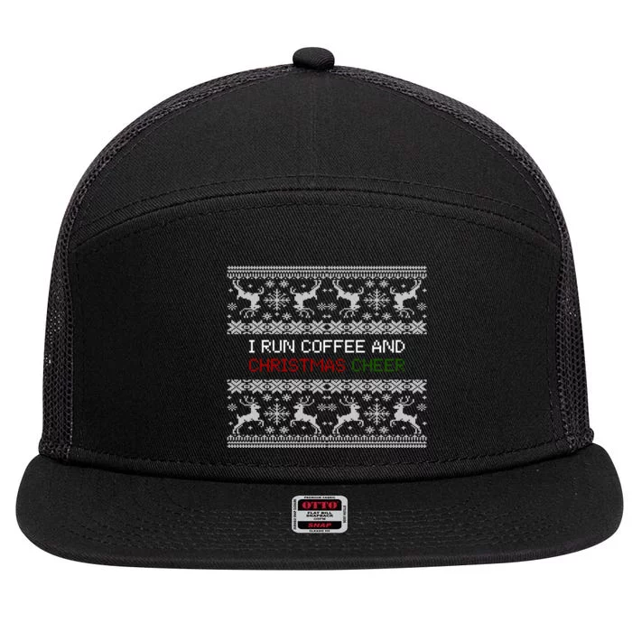 I Run On Coffee And Christmas Cheer 7 Panel Mesh Trucker Snapback Hat