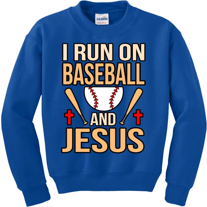 I Run On Baseball And Jesus Sport Player Lover Coach Graphic Gift Kids Sweatshirt