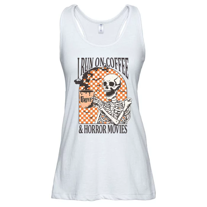 I Run On Coffee And Horror Movies Skeleton Halloween Ladies Essential Flowy Tank