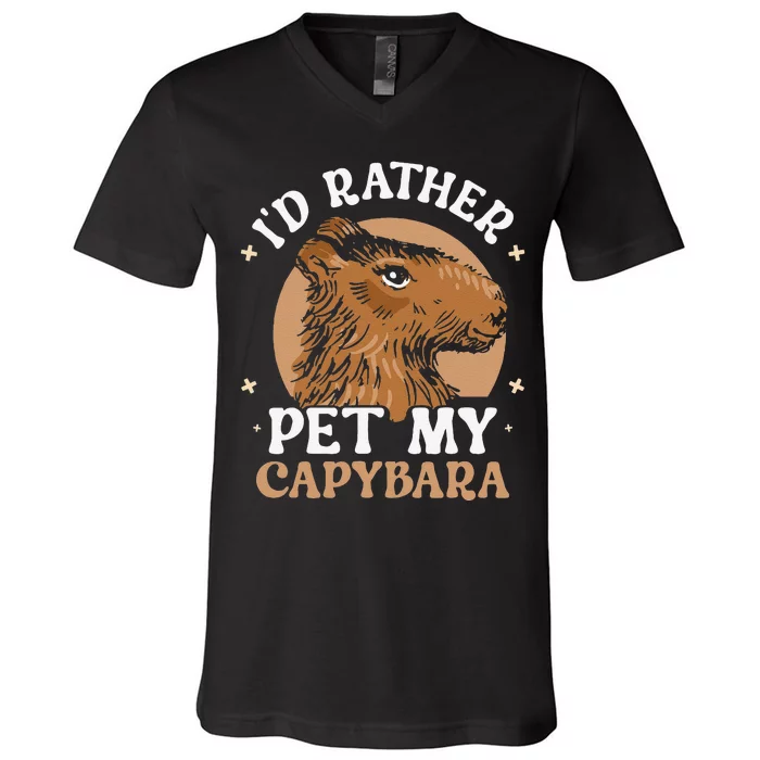 I'd Rather Pet My Capybara Animal Capybaras Rodent Lover V-Neck T-Shirt