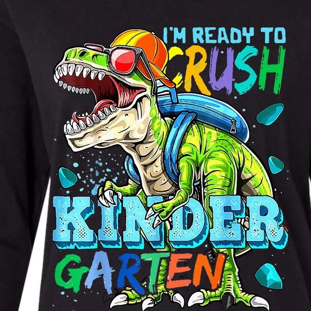 I'm Ready Rush To Kindergarten Funny Dinosaur Back To School Womens Cotton Relaxed Long Sleeve T-Shirt