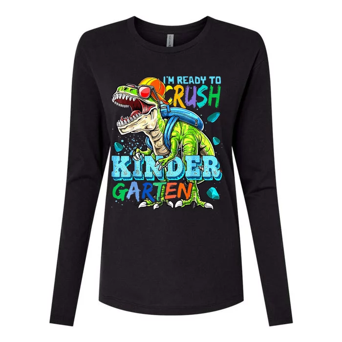 I'm Ready Rush To Kindergarten Funny Dinosaur Back To School Womens Cotton Relaxed Long Sleeve T-Shirt