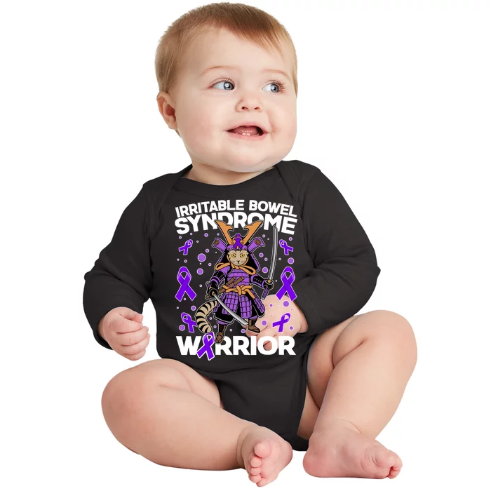 Irritable Bowel Syndrome Warrior Samurai Cat Baby Long Sleeve Bodysuit