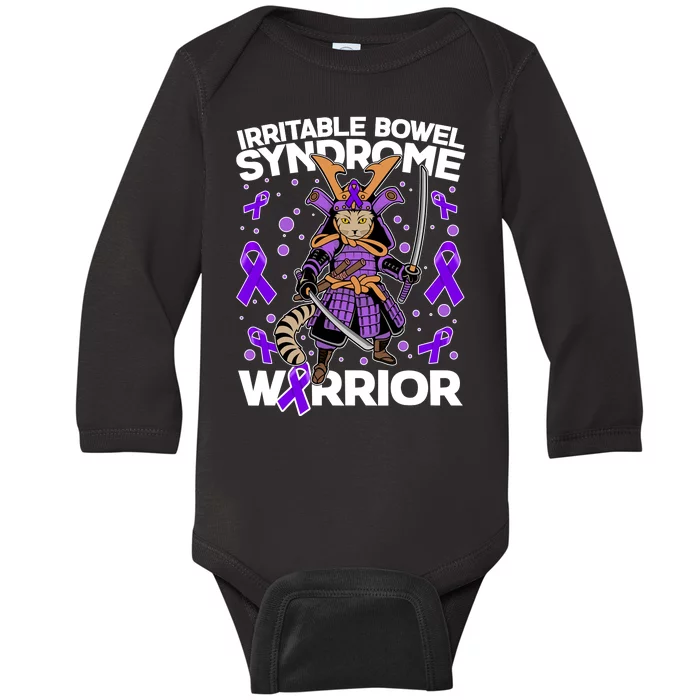 Irritable Bowel Syndrome Warrior Samurai Cat Baby Long Sleeve Bodysuit