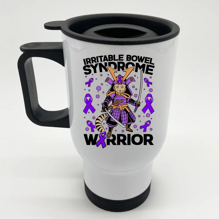 Irritable Bowel Syndrome Warrior Samurai Cat Front & Back Stainless Steel Travel Mug