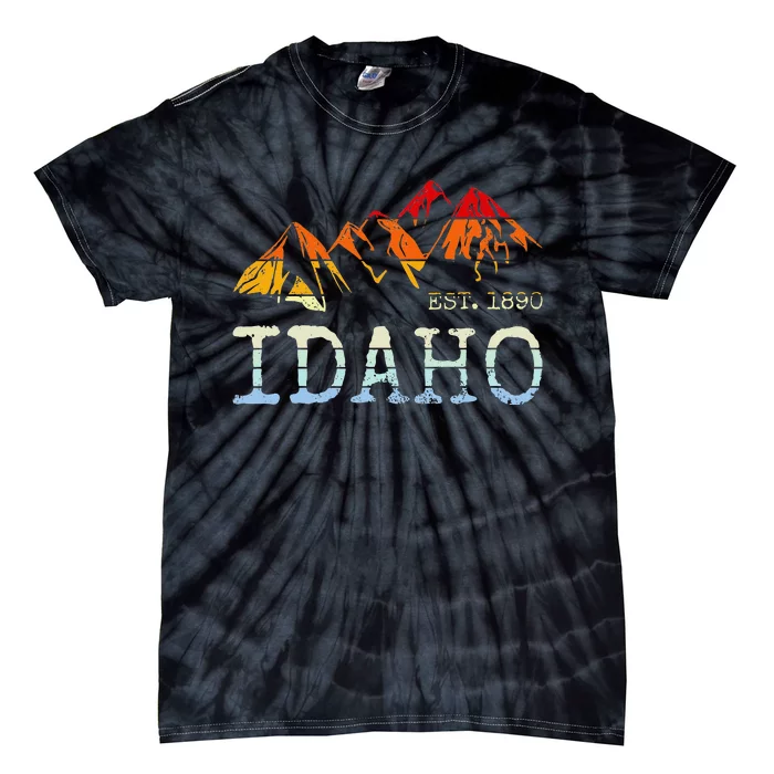 Idaho Retro Sunset Vintage Mountain Home Est 1890 Hiking Tie-Dye T-Shirt