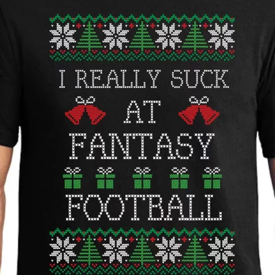 I Really Suck At Fantasy Football Funny Ugly Christmas Funny Gift Pajama Set