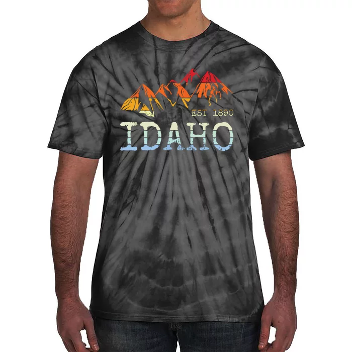 Idaho Retro Sunset Vintage Mountain Home Est 1890 Hiking Tie-Dye T-Shirt