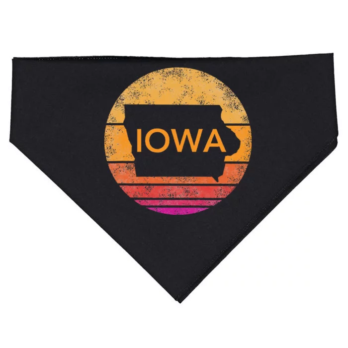 Iowa Retro Sunset  State Of Iowa Outline USA-Made Doggie Bandana