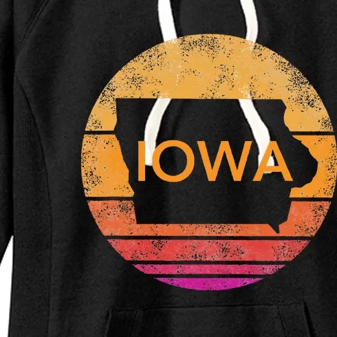 Iowa Retro Sunset  State Of Iowa Outline Women's Fleece Hoodie