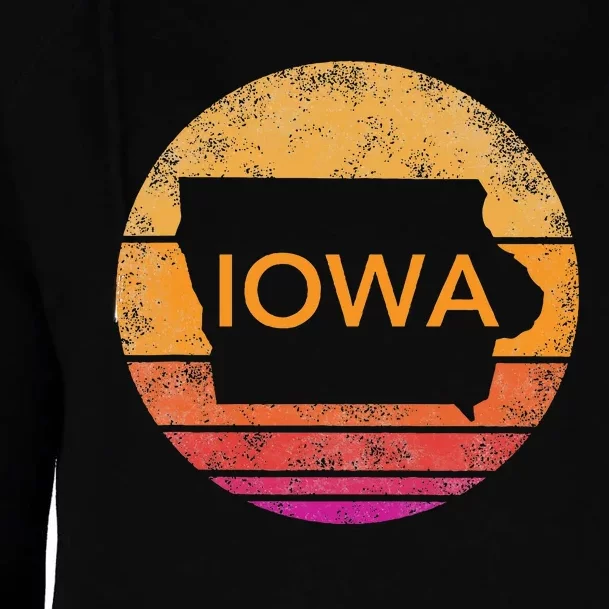 Iowa Retro Sunset  State Of Iowa Outline Womens Funnel Neck Pullover Hood