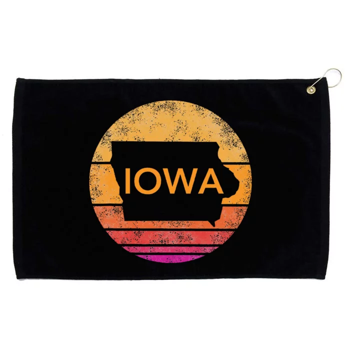 Iowa Retro Sunset  State Of Iowa Outline Grommeted Golf Towel