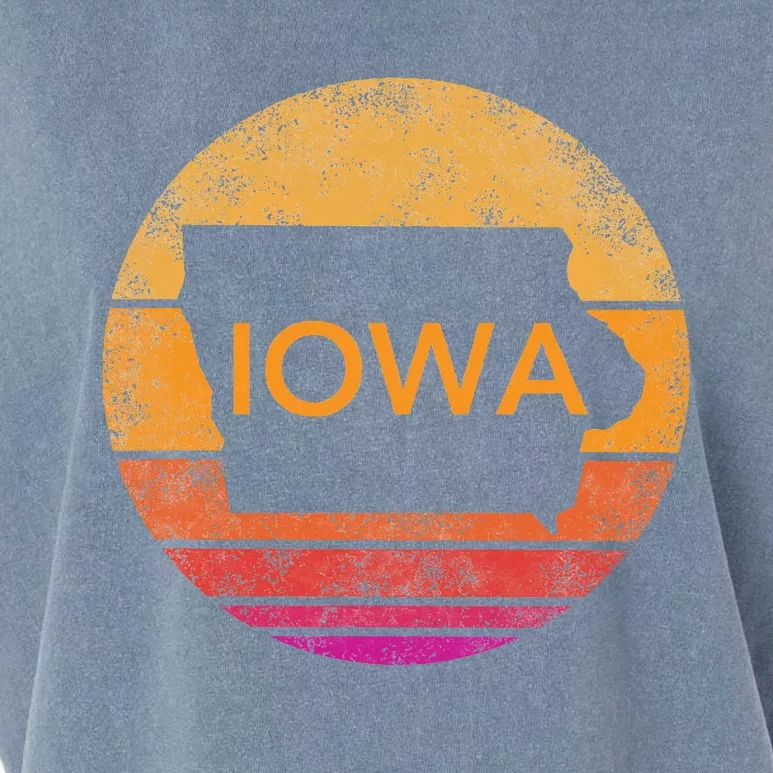 Iowa Retro Sunset  State Of Iowa Outline Garment-Dyed Women's Muscle Tee