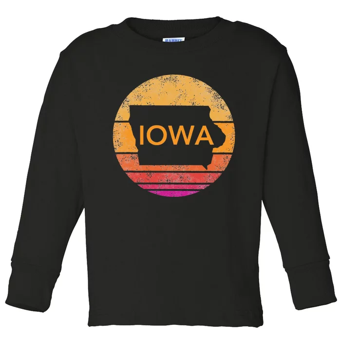 Iowa Retro Sunset State Of Iowa Outline Toddler Long Sleeve Shirt