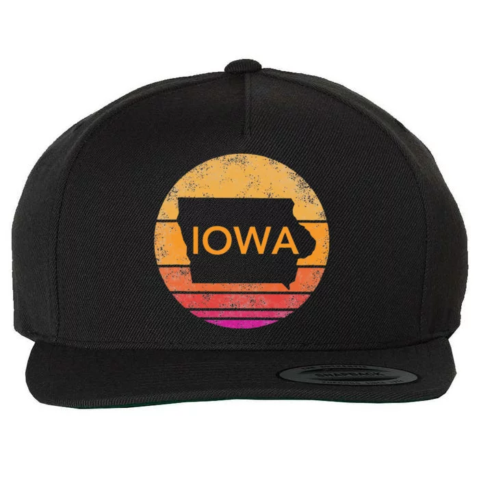 Iowa Retro Sunset State Of Iowa Outline Wool Snapback Cap