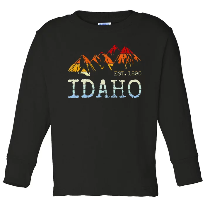 Idaho Retro Sunset Vintage Mountain Home Est 1890 Hiking Toddler Long Sleeve Shirt