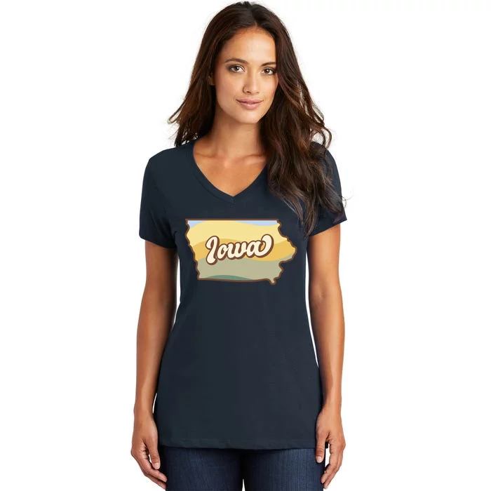 Iowa Retro Sunset Logo Women's V-Neck T-Shirt