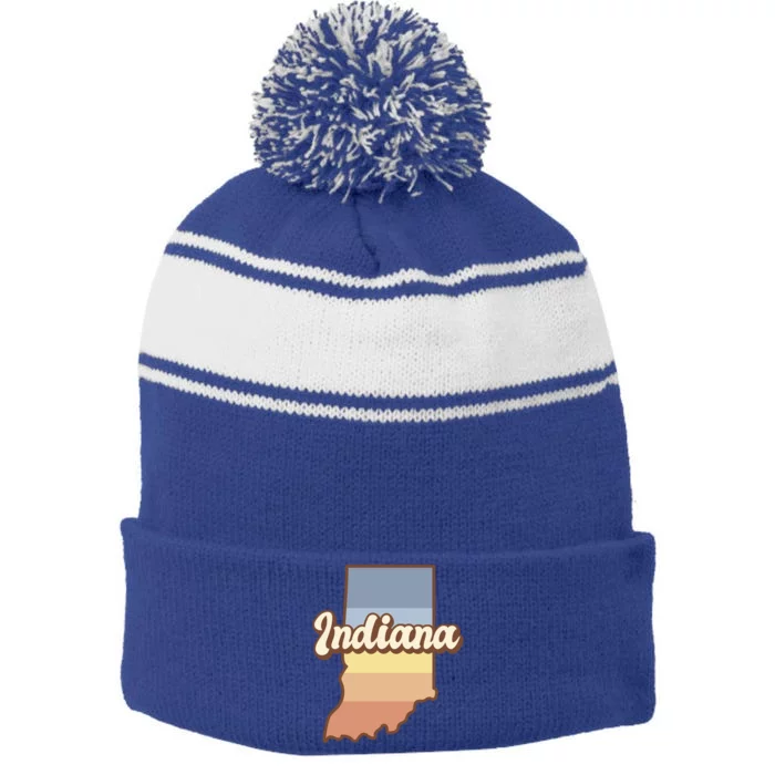 Indiana Retro Sunset Logo Stripe Pom Pom Beanie