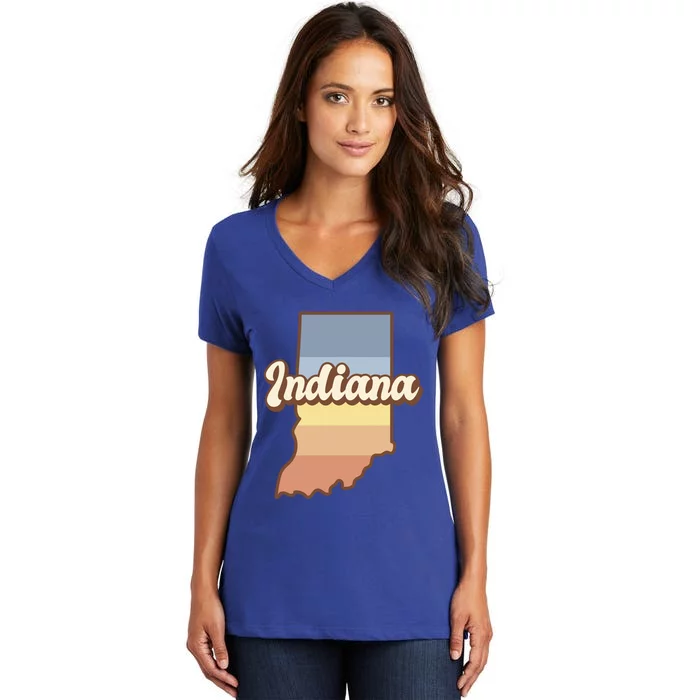 Indiana Retro Sunset Logo Women's V-Neck T-Shirt