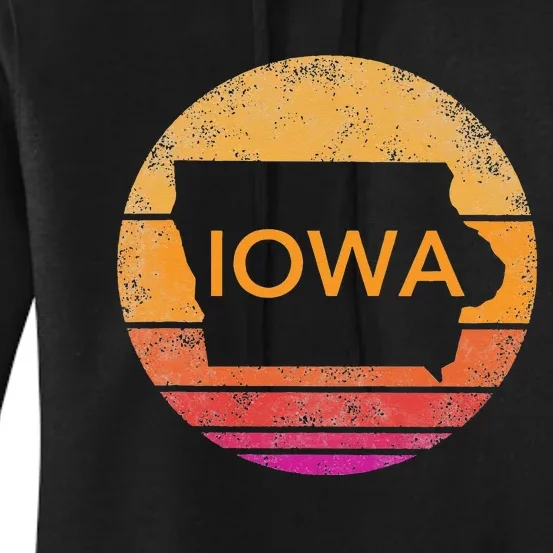 Iowa Retro Sunset State Of Iowa Outline Women's Pullover Hoodie