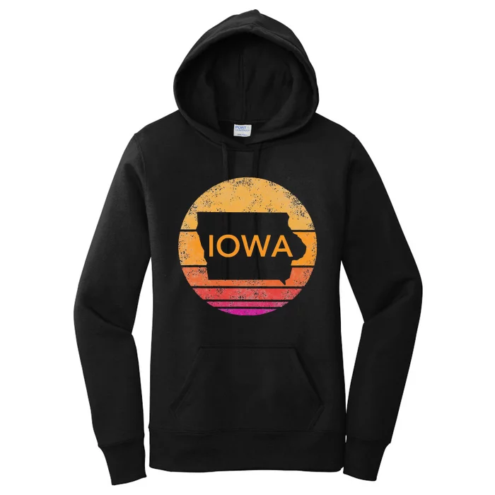 Iowa Retro Sunset State Of Iowa Outline Women's Pullover Hoodie