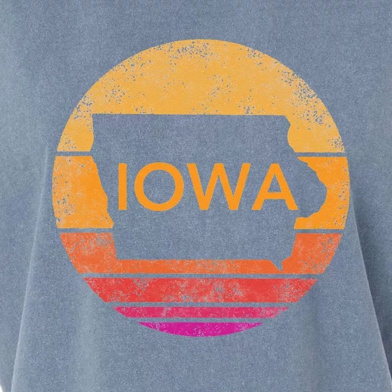 Iowa Retro Sunset State Of Iowa Outline Garment-Dyed Women's Muscle Tee