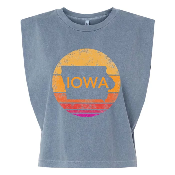 Iowa Retro Sunset State Of Iowa Outline Garment-Dyed Women's Muscle Tee