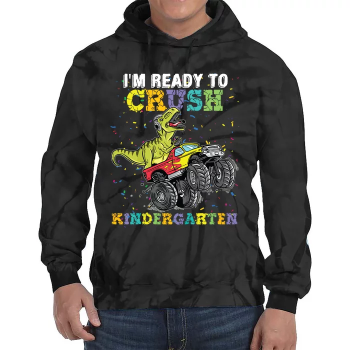 Im Ready To Crush Kindergarten Monster Truck Dinosaur Boy Tie Dye Hoodie