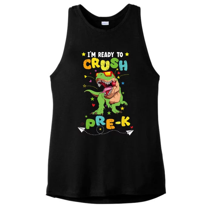 I'm ready to crush PreK T Rex Dinosaur Back To school Ladies Tri-Blend Wicking Tank