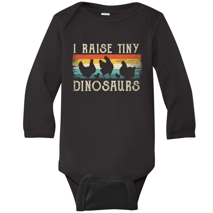 I Raise Tiny Dinosaurs Retro 70s Chicken Silhouette Baby Long Sleeve Bodysuit