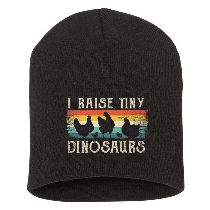 I Raise Tiny Dinosaurs Retro 70s Chicken Silhouette Short Acrylic Beanie