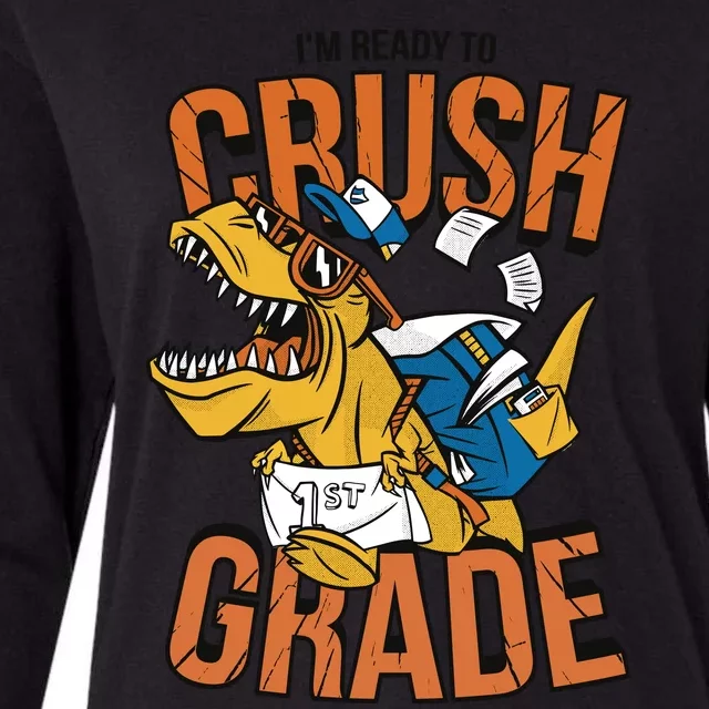 I'm Ready To Crush 1st Grade Dinosaur Womens Cotton Relaxed Long Sleeve T-Shirt