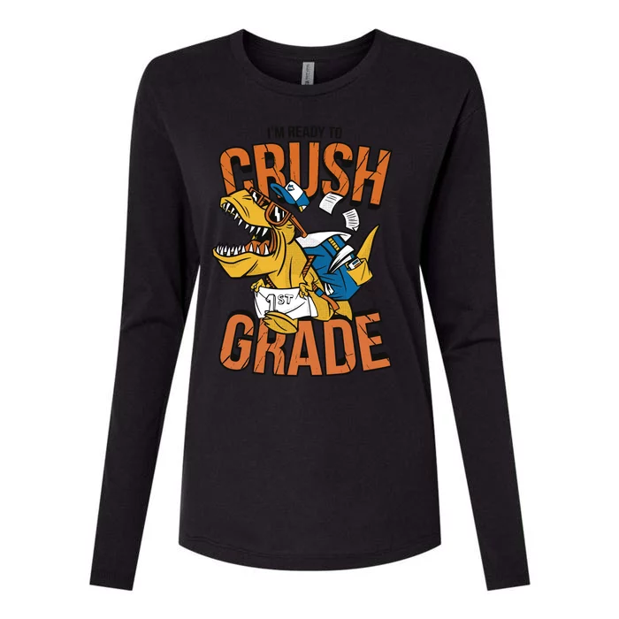 I'm Ready To Crush 1st Grade Dinosaur Womens Cotton Relaxed Long Sleeve T-Shirt