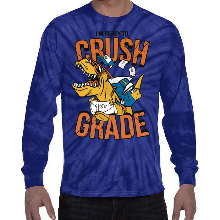 I'm Ready To Crush 1st Grade Dinosaur Tie-Dye Long Sleeve Shirt