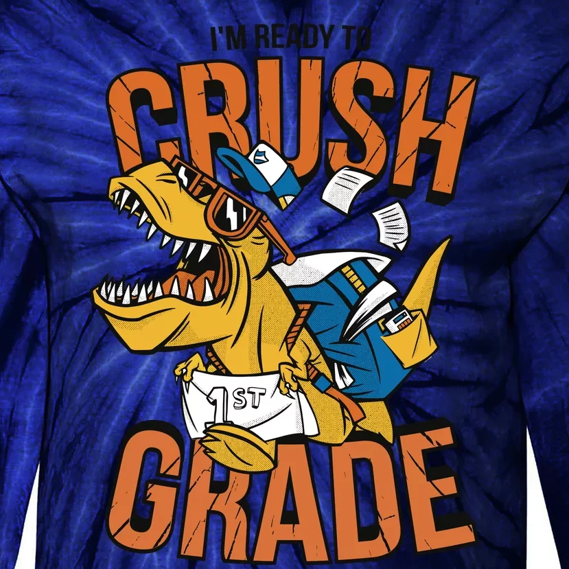 I'm Ready To Crush 1st Grade Dinosaur Tie-Dye Long Sleeve Shirt