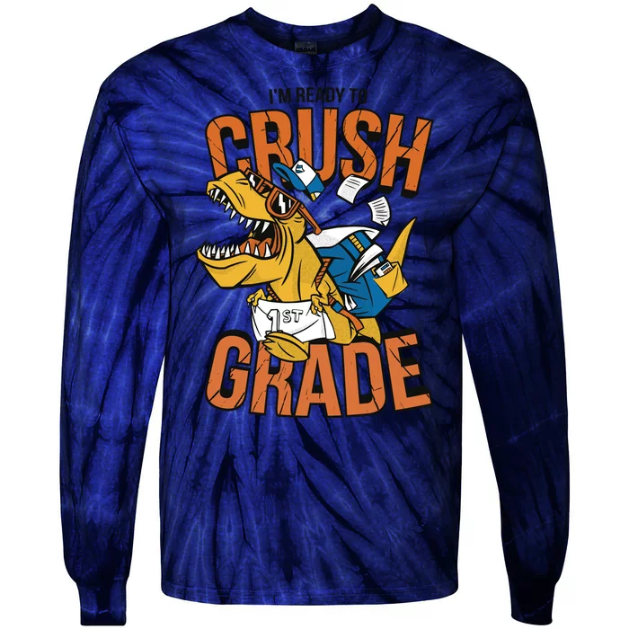 I'm Ready To Crush 1st Grade Dinosaur Tie-Dye Long Sleeve Shirt