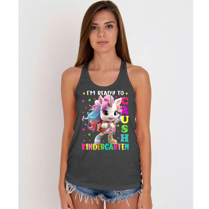 Im Ready To Crush Kindergarten Unicorn Back To School Women's Knotted Racerback Tank